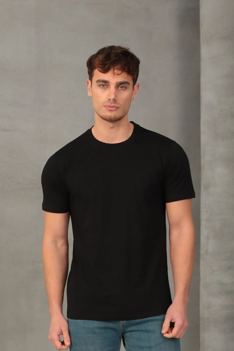 Erkek Slim Fit Bisiklet Yaka %100 Pamuk Dar Kesim Basic Tişört