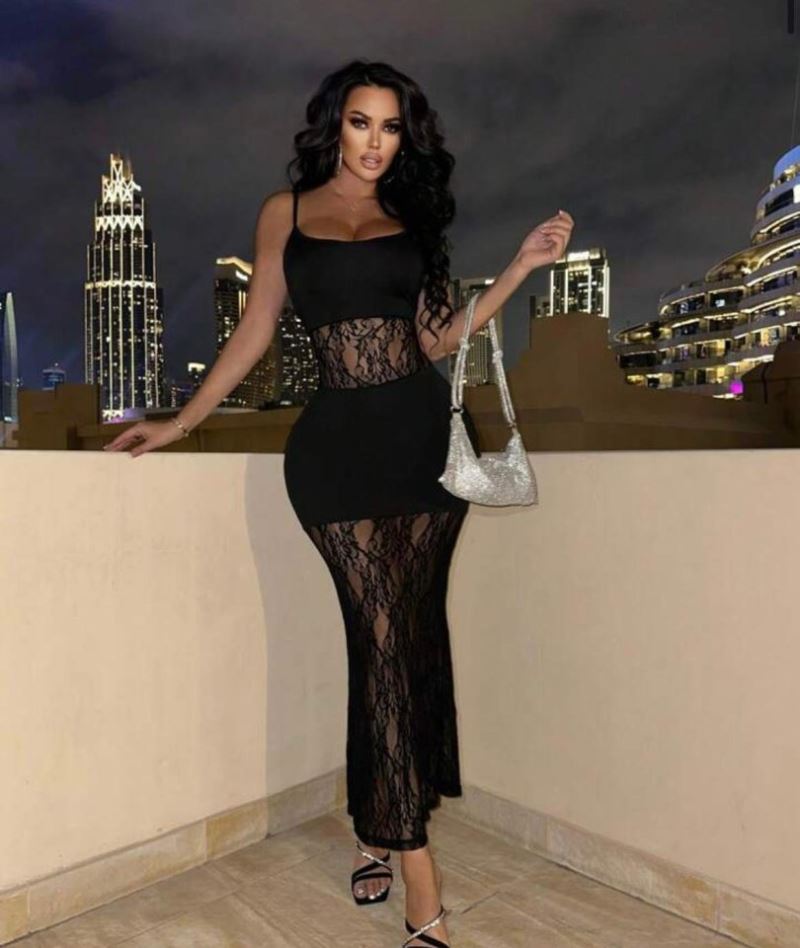 Kadın Dalgıç Kumaş Dantel Detaylı Maxi Boy Elbise