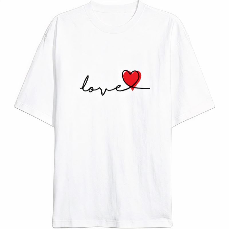 Sevgililer Günü İçin Özel Tasarım Love Baskılı T-shirt - Beyaz