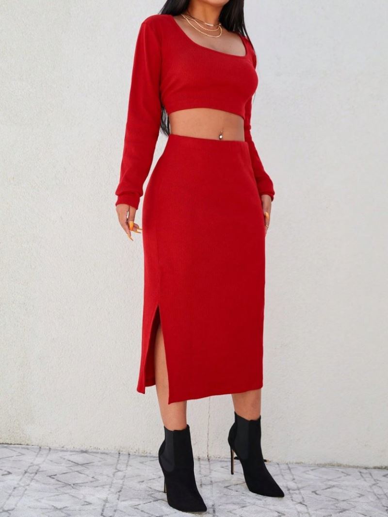 Kadın Kırmızı Kaşkorse Kumaş İkili Takım