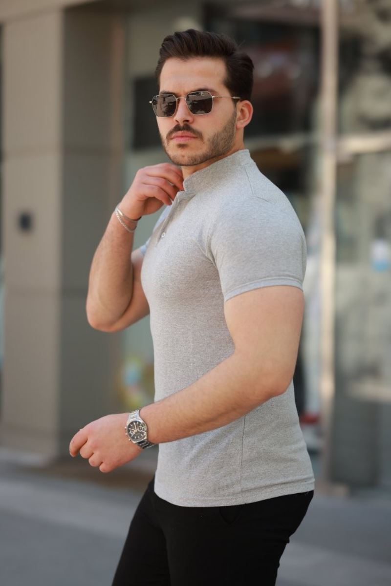 Erkek Hakim Yaka Dokuma Pamuklu Kumaş Kısa Kollu T-shirt