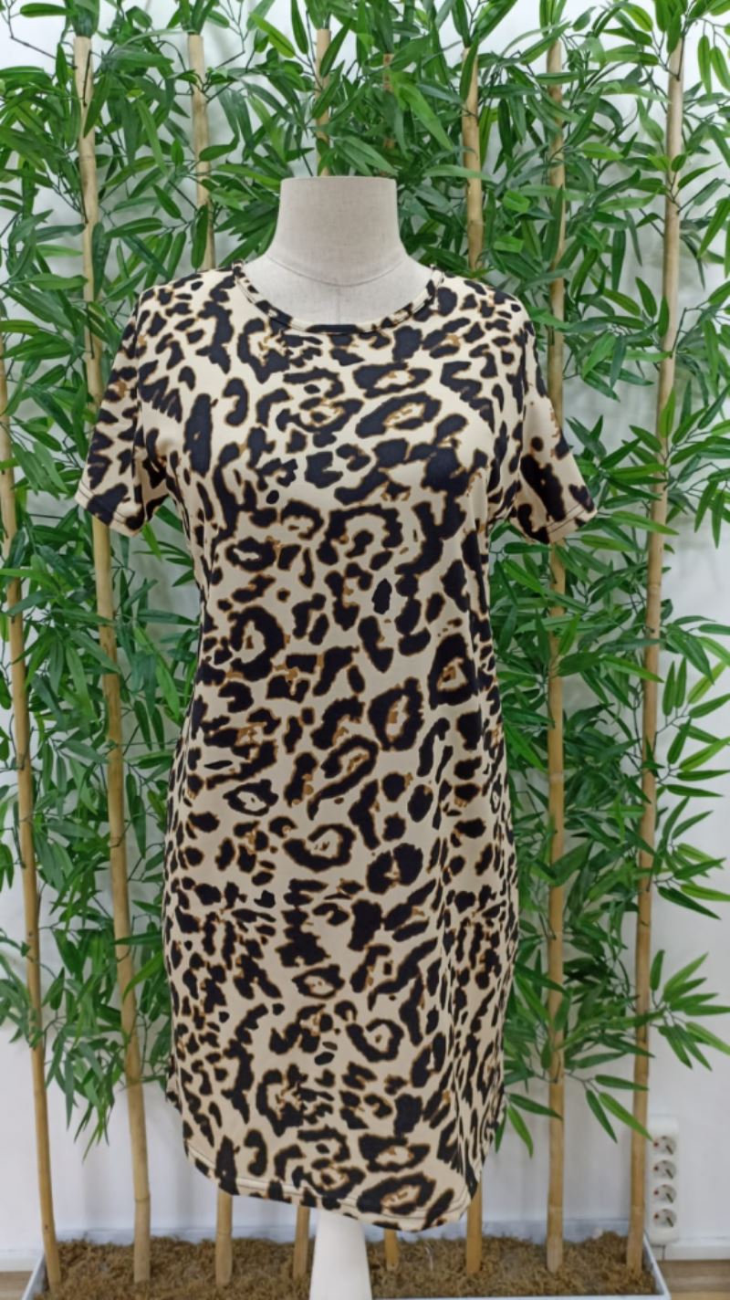 Kadın Kısa Kollu Bisiklet Yaka Dijital Baskılı Süprem Elbise