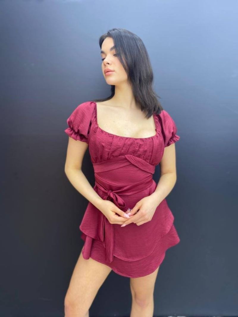 Kadın Kare Yaka Kuşak Detay Fırsat ürün Mini Elbise