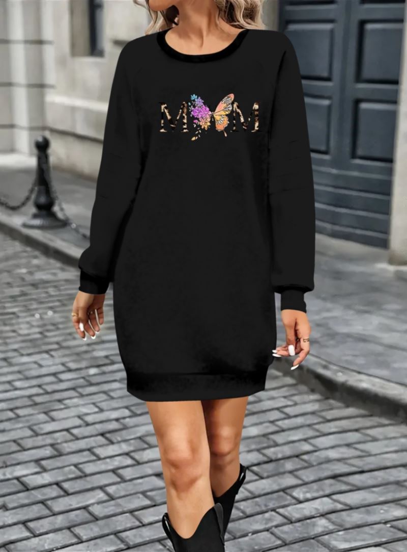 Kadın Uzun Kollu Bisiklet Yaka Viskon Iki Iplik Elbise