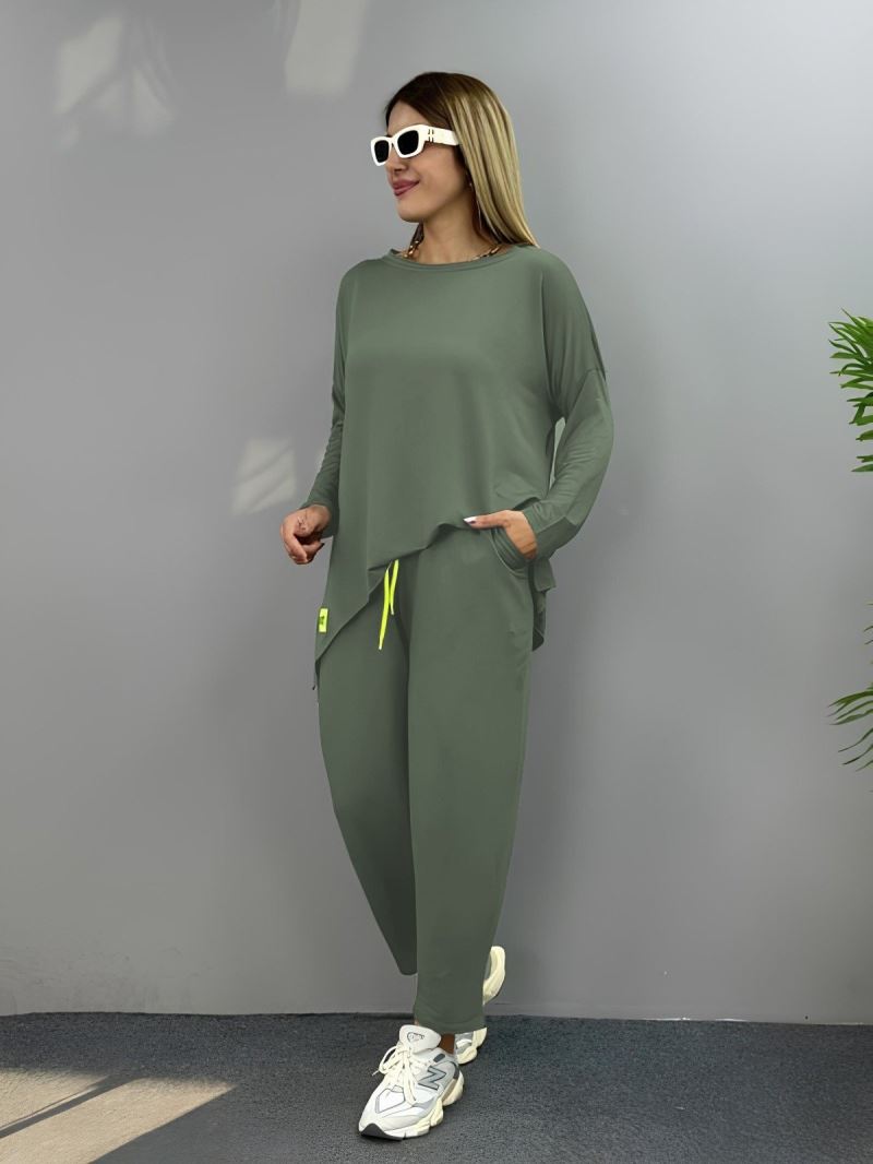 Kadın Iki Iplik Viskon Pamuk Kumaş Arma Detaylı Ikili Takım