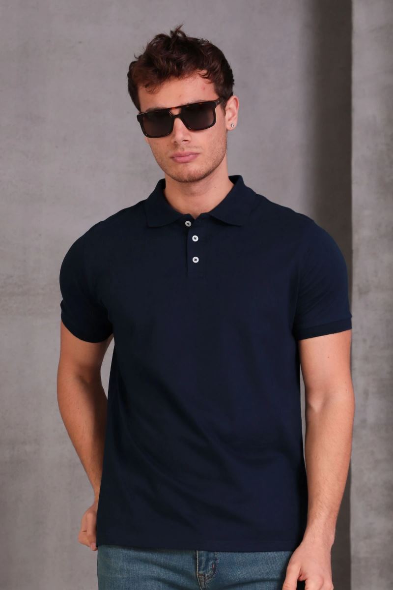 Erkek Slim Fit Pamuklu Yumuşak Doku Nefes Alan Kumaş Yakalı Tişört