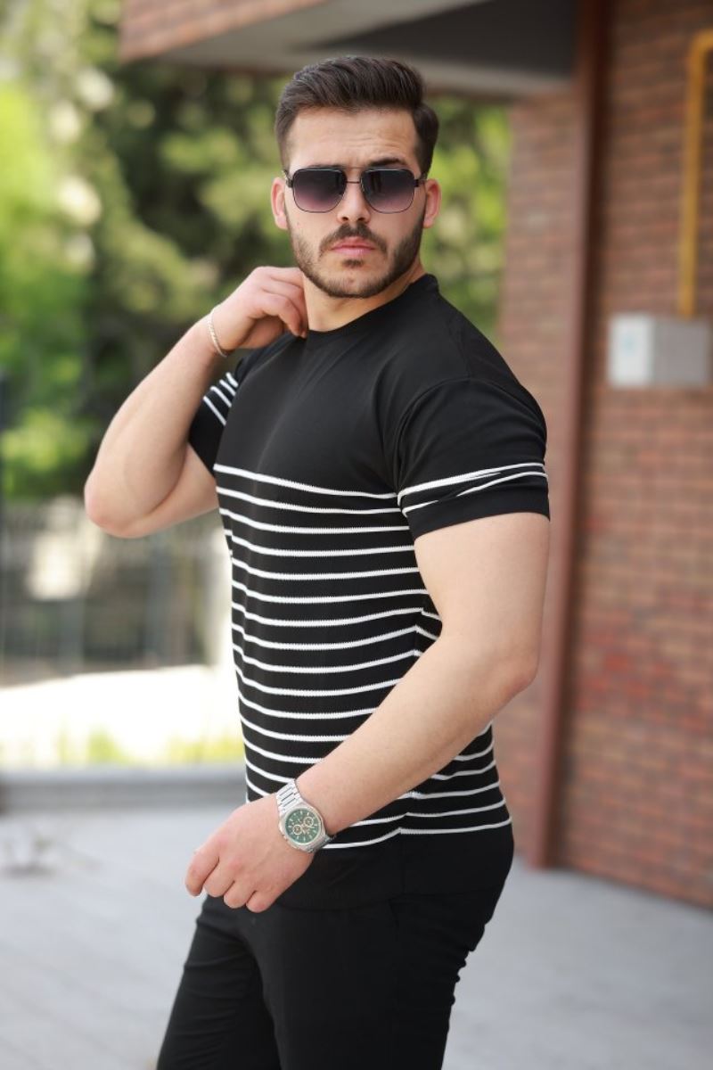 Erkek çizgi Desenli Bisiklet Yaka Kısa Kollu T-sihrt