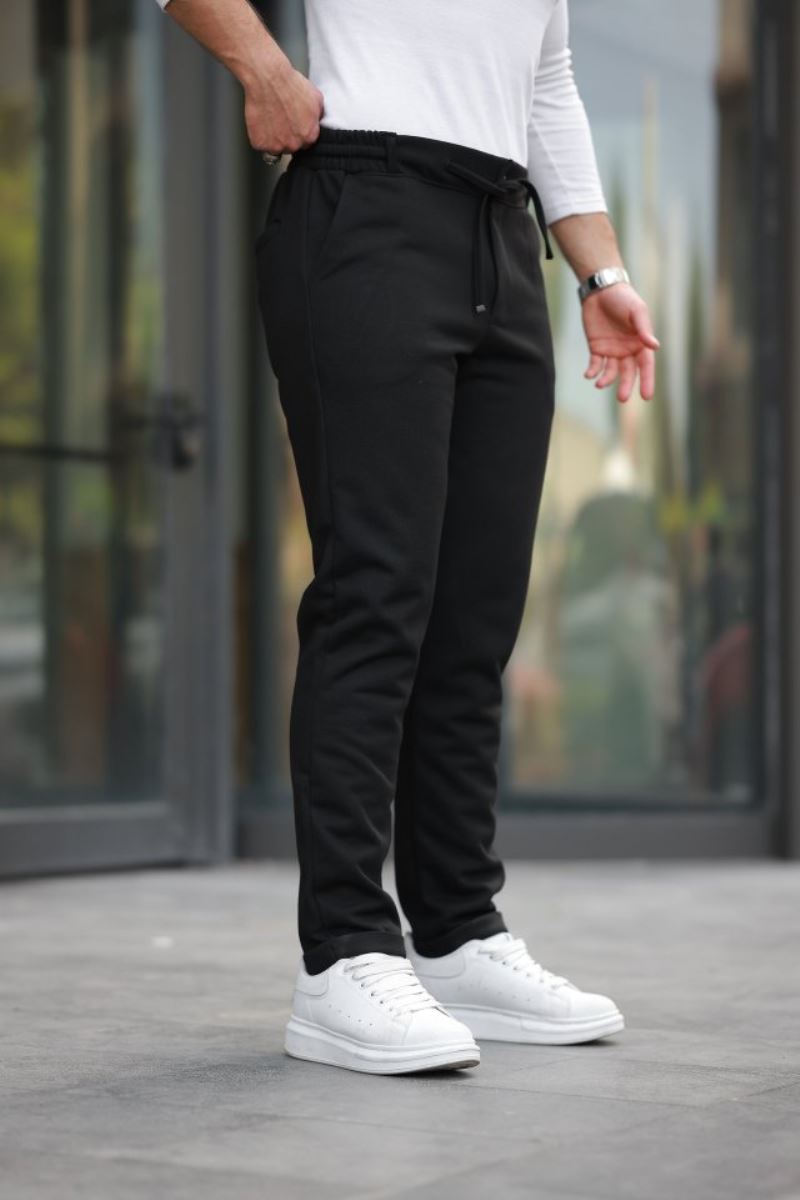 Erkek Beli Bağcıklı Duble Paça örme Pamuklu Kumaş Jogger Pantolon