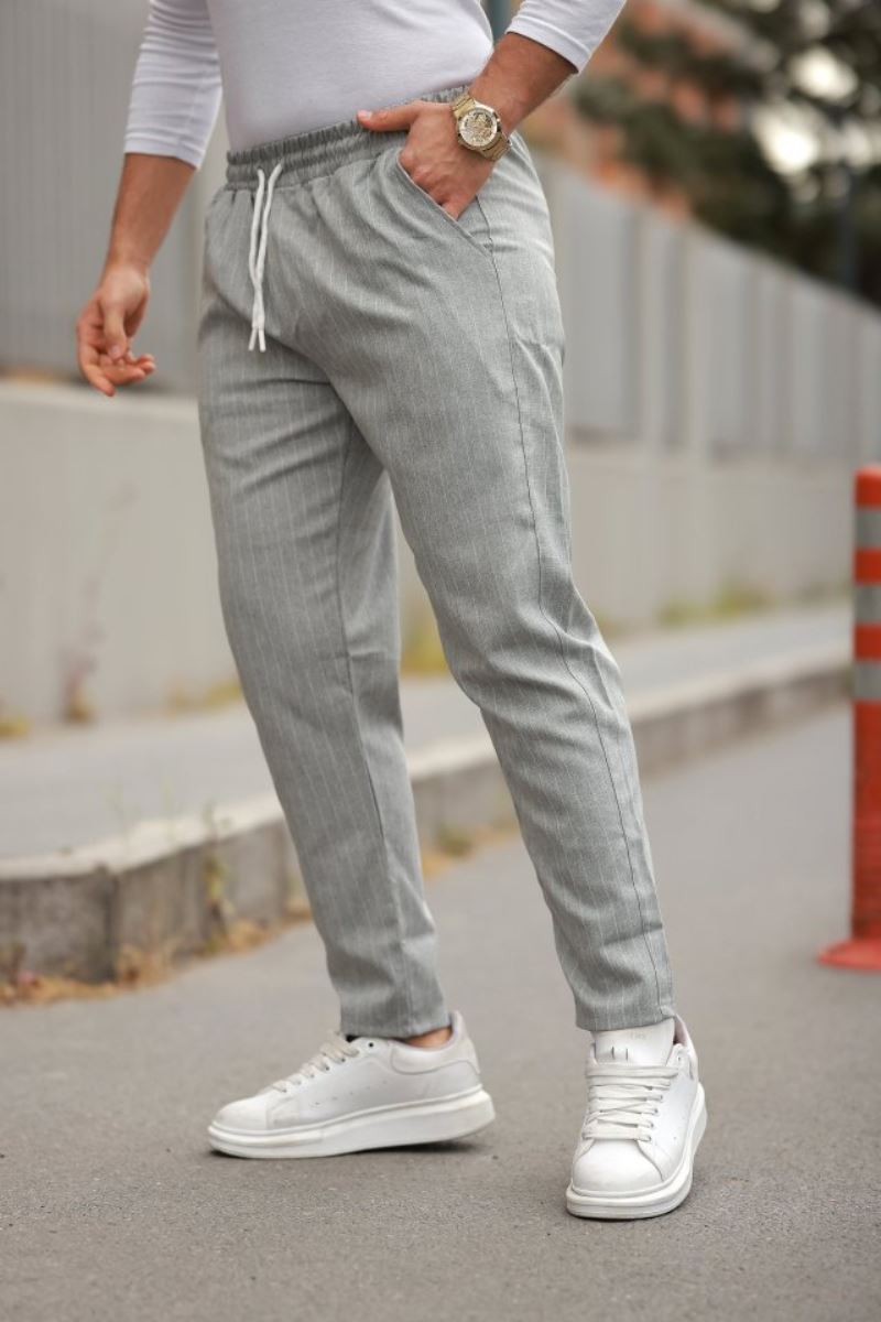 Erkek Beli Bağcıklı çizgili Pantolon