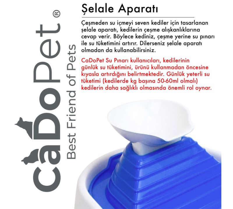 Cado Pet Kedi Köpek Su Pınarı Şelale 2 Litre - 5 volt ( usb'li ) Pembe