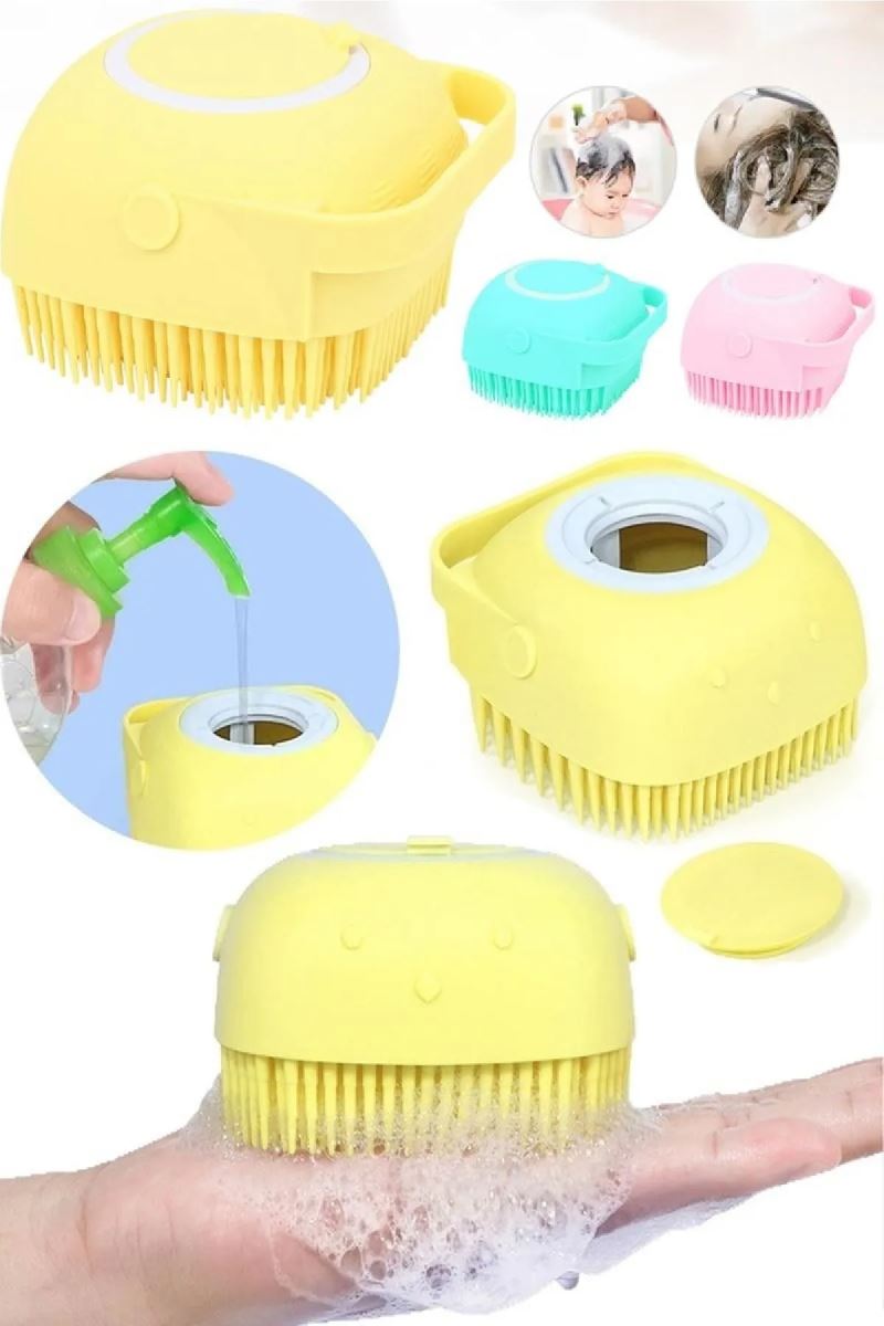 Markapet Şampuan Hazneli Kedi Köpek Silikon Duş Fırçası 11 cm Sarı