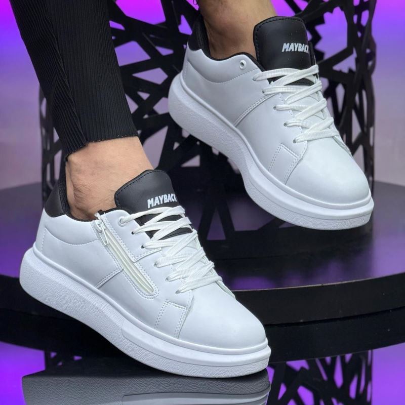 Mayback beyaz fermuarlı erkek spor ayakkabı 