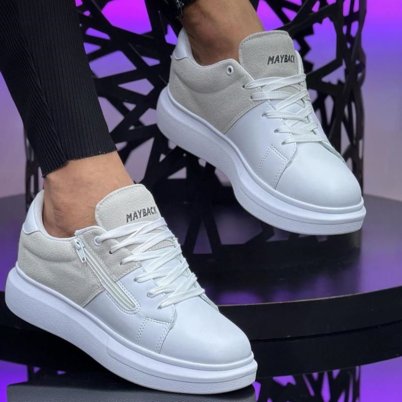 mayback spor erkek yandan fermuarlı Beyaz gri ayakkabı 